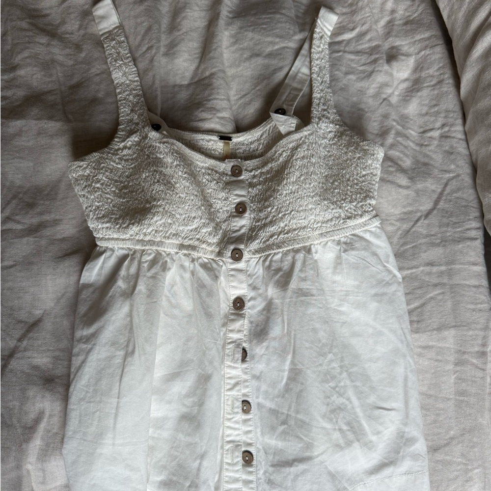 Free People White Cotton Smocked Babydoll Top – Small